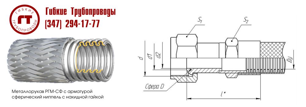 RGM-SF metal hose for spherical nipple and cap nut with metric thread